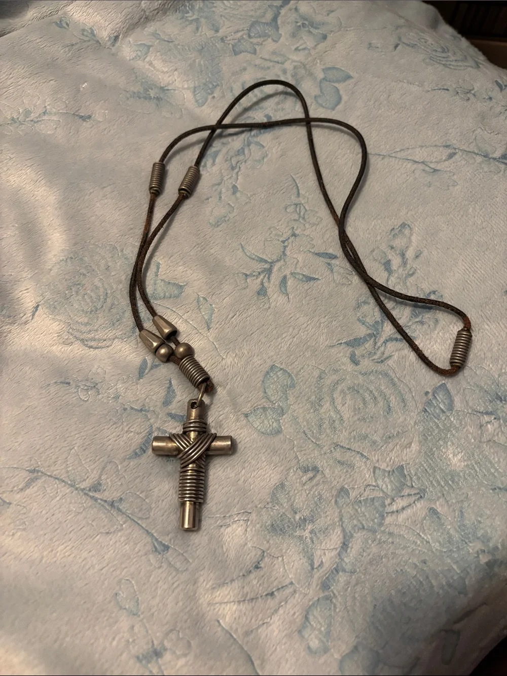Vintage Handmade Metal Criss Cross on Leather Cord